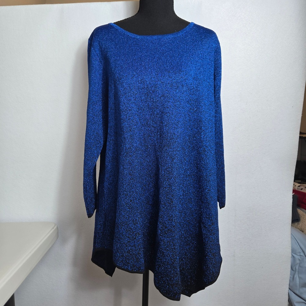 Chelsea & Theodore Tunic Sweater Womens XL Blue Ombre Metallic Knit - Picture 4 of 9